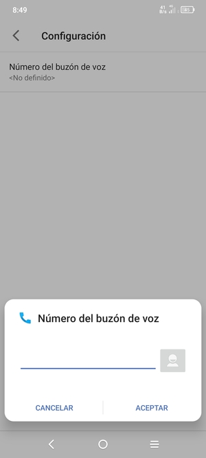 Introduzca el Número del buzón de voz y seleccione ACEPTAR