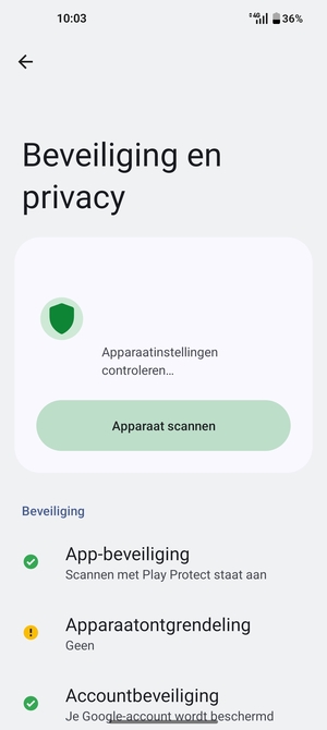Om uw schermvergrendeling te activeren, ga naar het Beveiliging en privacy-menu en selecteer Apparaatontgrendeling