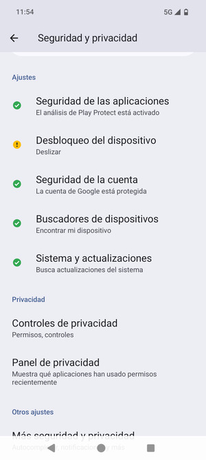 Desplácese y seleccione Más seguridad y privacidad