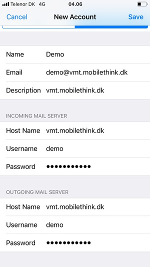Enter email information for OUTGOING MAIL SERVER and select Save
