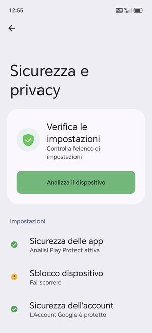Per attivare il blocco dello schermo, vai al menu Sicurezza e privacy e seleziona Sblocco dispositivo