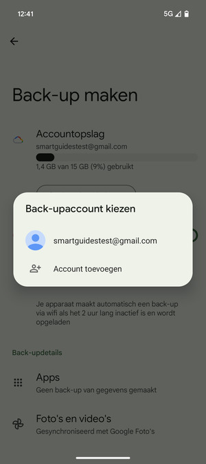 Selecteer uw back-up-account