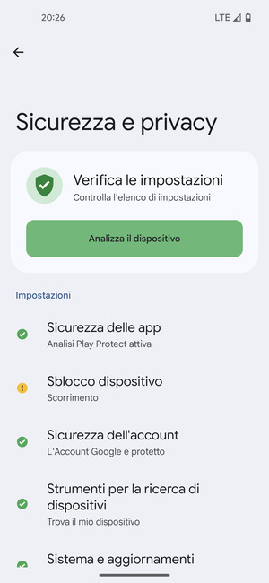 Per attivare il blocco dello schermo, vai al menu Sicurezza e provacy e seleziona Sblocco dispositivo