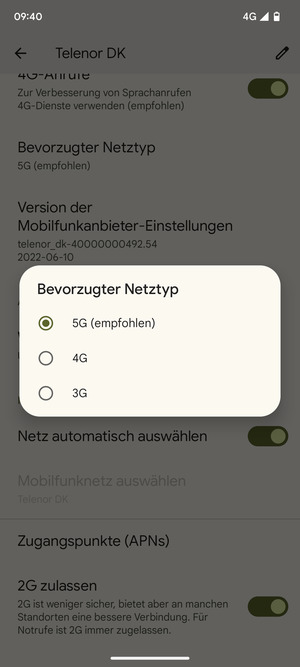 Wählen Sie die gewünschte Option