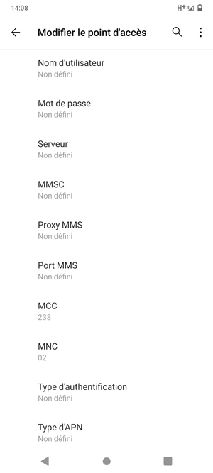 Faites défiler vers le bas et saisissez les informations MMS