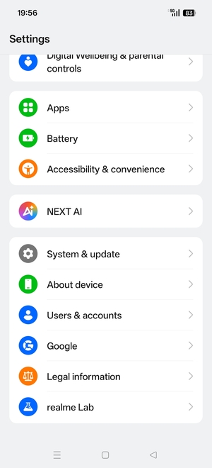 Scroll to and select System & update