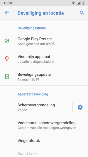 Om uw schermvergrendeling te activeren, ga naar het Beveiliging en locatie-menu en selecteer Schermvergrendeling