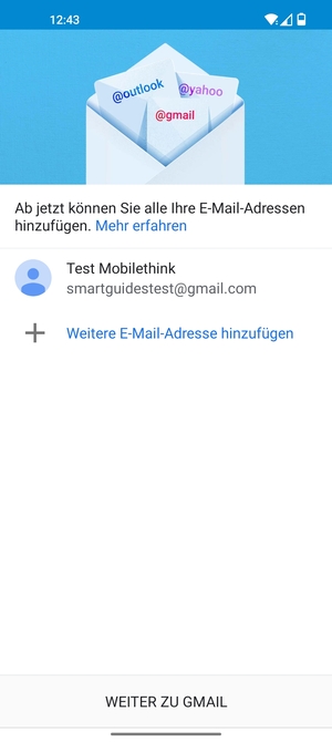 Wählen Sie WEITER ZU GMAIL