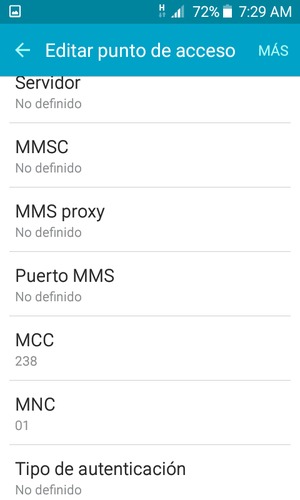Desplácese hacia abajo e introduzca la información MMS