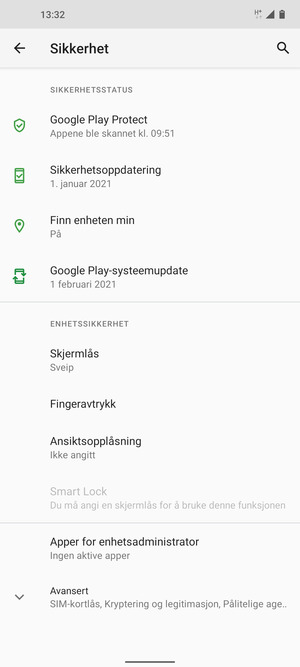 For å aktivere skjermlåsen, velg Skjermlås