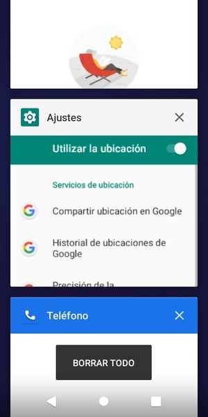 Seleccione Borrar todo para cerrar todas las aplicaciones en ejecución