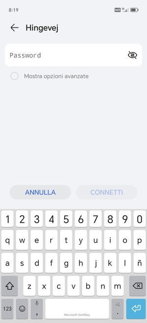 Inserisci la password del Wi-Fi e seleziona CONNETTI