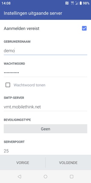 Voer Uitgaand serveradres in