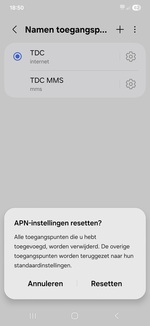 Selecteer Resetten