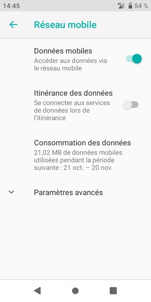 Pour changer de réseau en cas de problèmes de réseau, sélectionnez Paramètres avancés