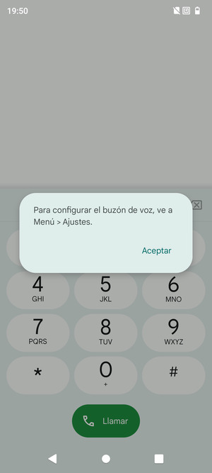 Si el correo de voz no está configurado, seleccione Aceptar