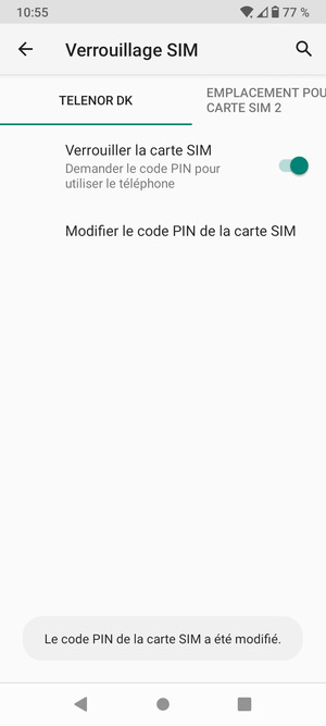 Votre Code PIN de la carte SIM a été modifié