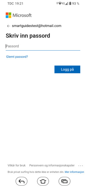 Skriv inn passord og velg Logg på