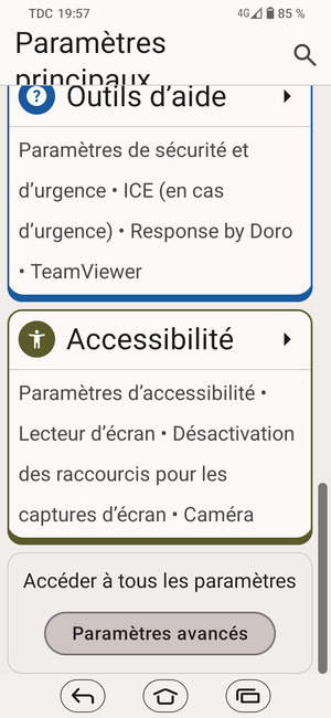 Faites défiler et sélectionnez Paramètres avancés