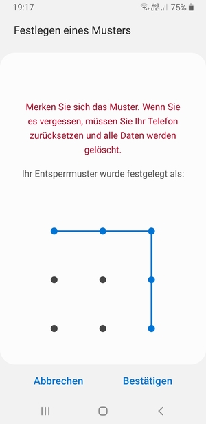 Zeichnen Sie das Entsperrmuster erneut und wählen Sie Bestätigen