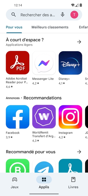 Sélectionnez la barre de Recherche