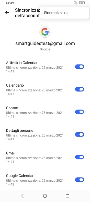 Seleziona Sincronizza ora