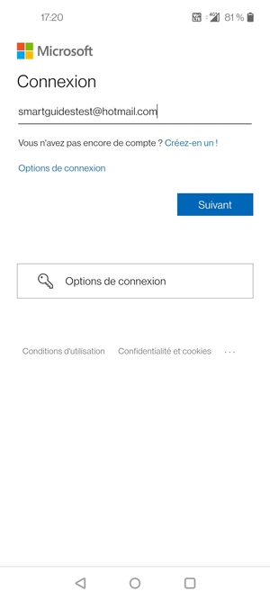Saisissez votre adresse e-mail et sélectionnez Suivant