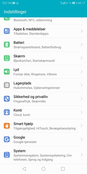 Scroll til og vælg Sikkerhed og privatliv
