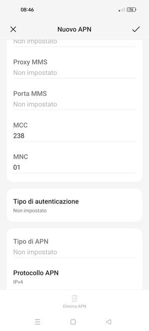 Scorri verso il basso e inserisci le informazioni di internet