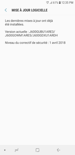 Si votre téléphone est à jour, vous verrez l'écran suivant