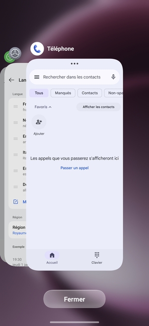 Sélectionnez Fermer pour fermer toutes les applis en cours d'exécution
