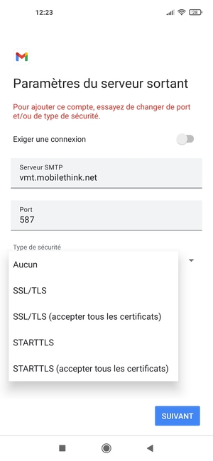 Sélectionnez Aucun puis SUIVANT