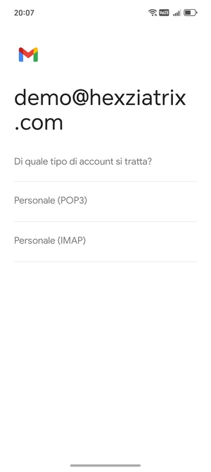 Seleziona Personale (POP3) o Personale (IMAP)