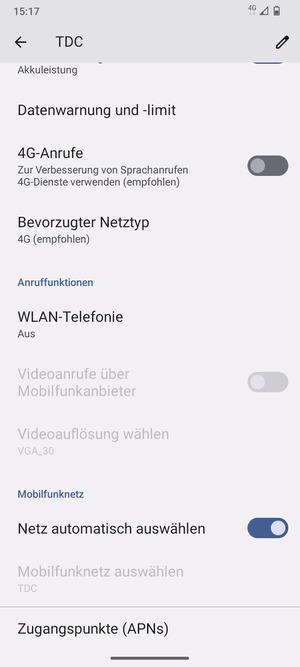 Scrollen Sie und wählen Sie Zugangspunkte (APNs)