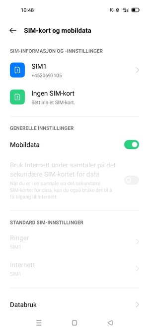 Velg SIM1 eller SIM2