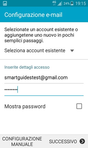 Inserisci il tuo indirizzo Gmail o Hotmail e password. Seleziona SUCCESSIVO
