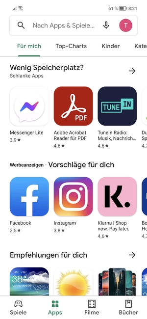 Wählen Sie die Suchleiste