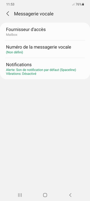 Sélectionnez Numéro de la messagerie vocale