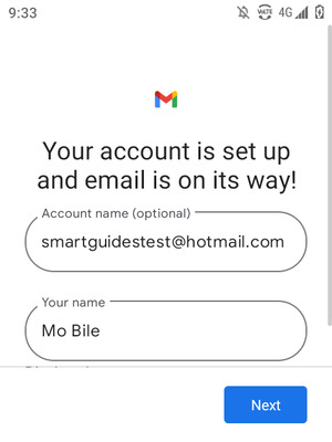 Give your account a name and enter your name. Select Next