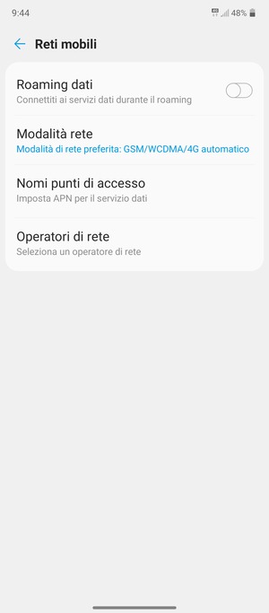 Seleziona Modalitá rete