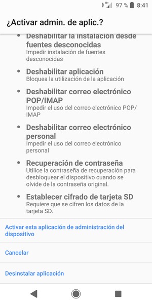 Desplácese hacia abajo y seleccione Activar esta aplicación de administración del dispositivo