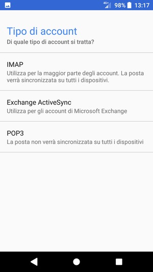 Seleziona IMAP o POP3