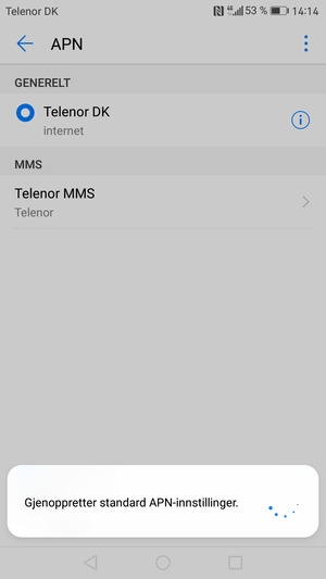 Telefonen din vil tilbakestilles til standard internett-og MMS-innstillinger