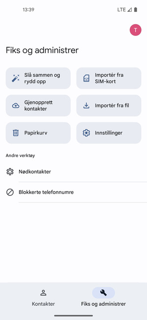 Velg Importér fra SIM-kort