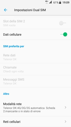 Scorri e seleziona Reti cellulari