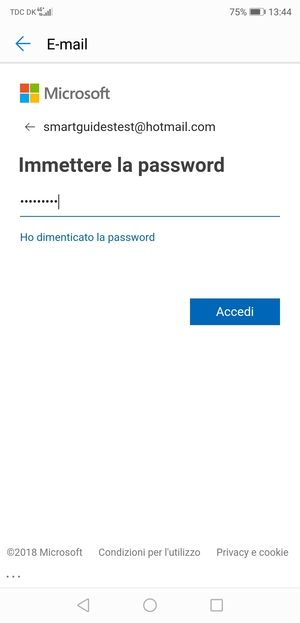 Inserisci la tua password di Hotmail e seleziona Accedi