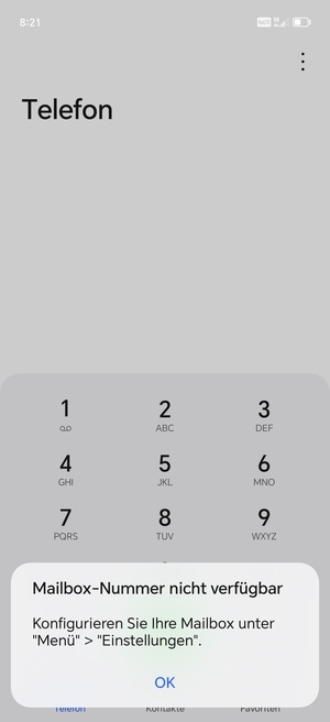 Falls Ihre Voicemail nicht eingerichtet ist, wählen Sie OK