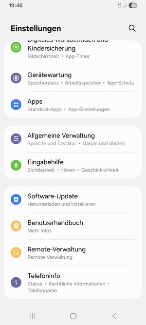Scrollen Sie und wählen Sie Software-Update
