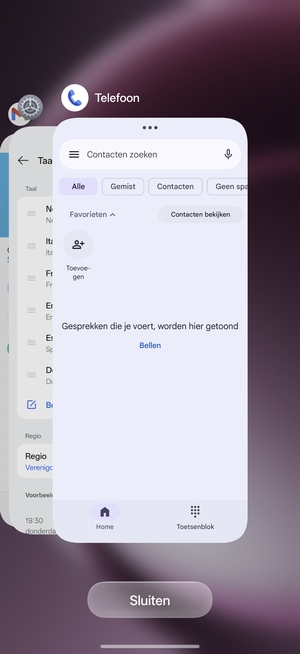 Selecteer het Verwijderen-pictogram om alle actieve apps te sluiten