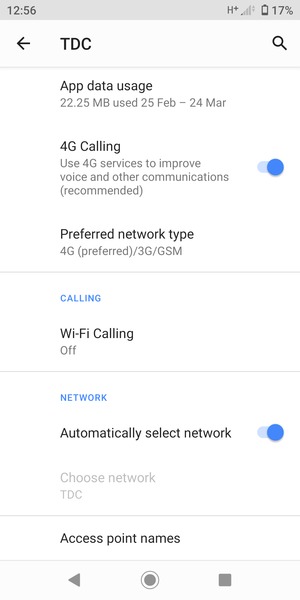 Scroll to and select Access point names